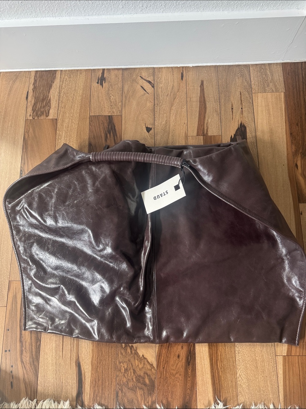 STUAD Dark Brown Leather Tote with Top Handle